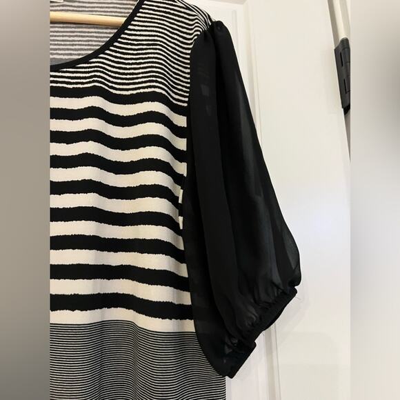 Ava James Blouse with black and white stripes and sheer black puffy sleeve sz XL - Picture 3 of 7
